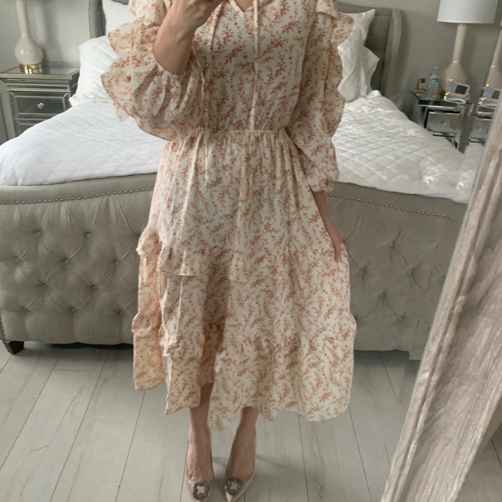 Shop Red Dress Aura Floral Ruffle Midi Dress - Picture 7 of 13